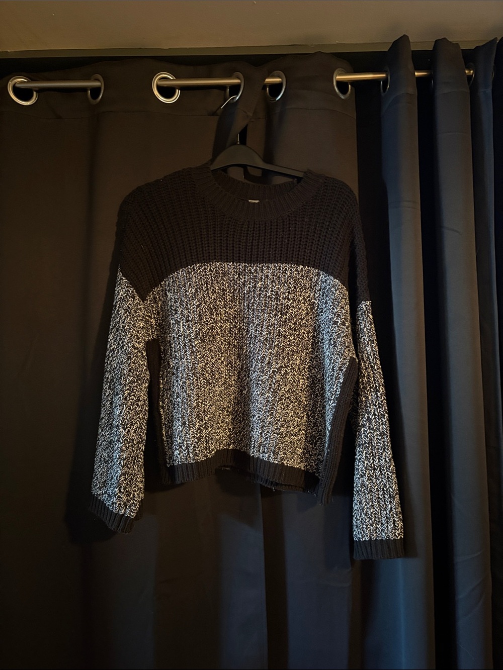 Chunky Crewneck Sweater in Black and White